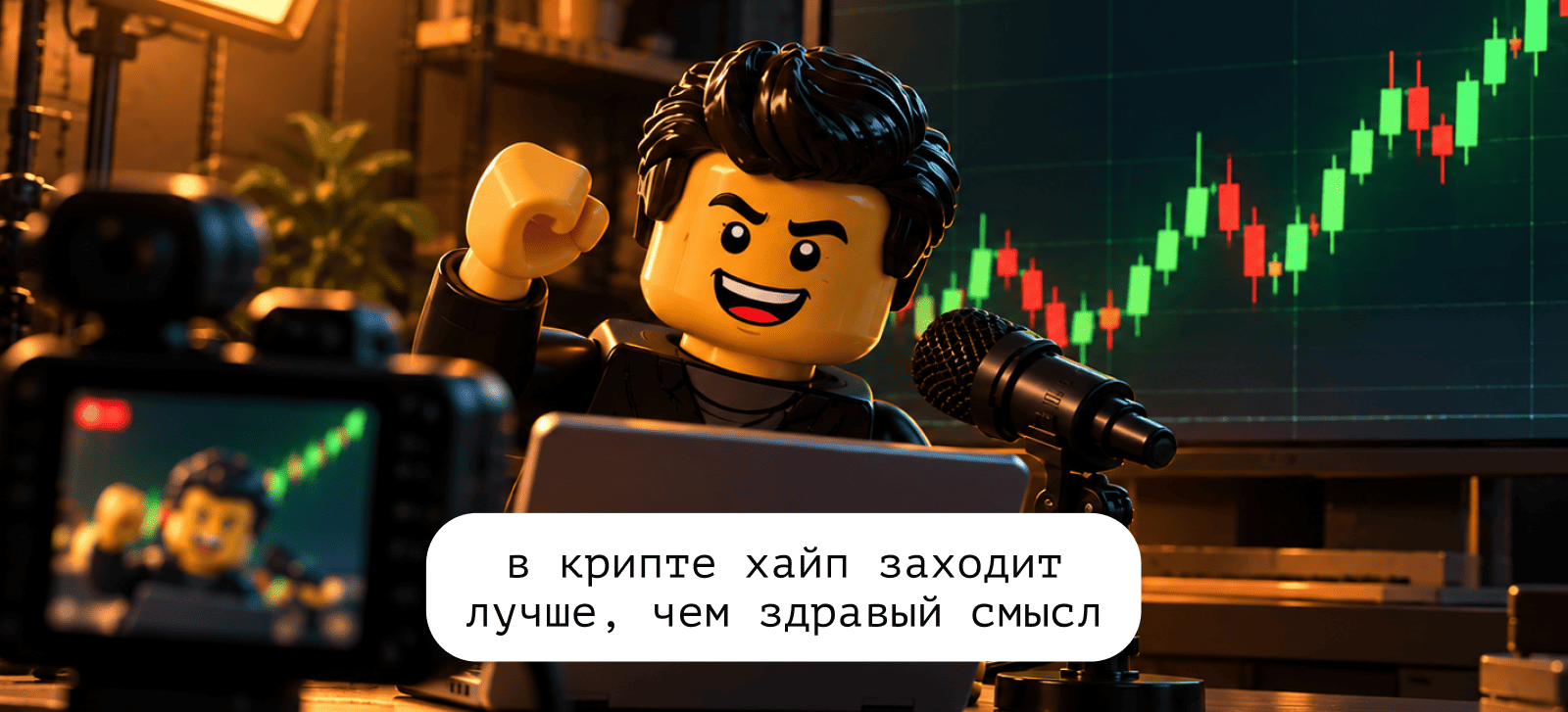 Блогер в прямом эфире на фоне растущего графика: «в крипте хайп заходит лучше, чем здравый смысл»
